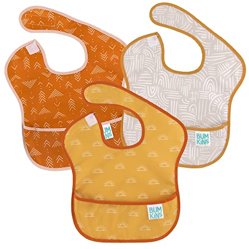 Bumkins Bibs for Girl or Boy, SuperBib Baby and Toddler for 6-24 Months, Essential Must Have for Eating, Feeding, Baby Led Weaning Supplies, Mess Saving Catch Food, Waterproof Fabric 3-pk Desert Boho