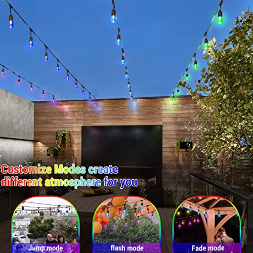 WENFENG 48FT Solar Outdoor RGB String Lights, 15+3 Waterproof Shatterproof LED Bulbs Dimmable Patio String Lights with Remote, Commercial Solar String Light for Patio Yard
