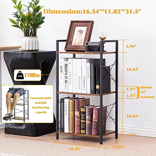 HCHQHS Bookshelf, 3-Tier Industrial Bookcase, White Open Book Shelf, Freestanding Horizontal Bookshelves with Metal Frame