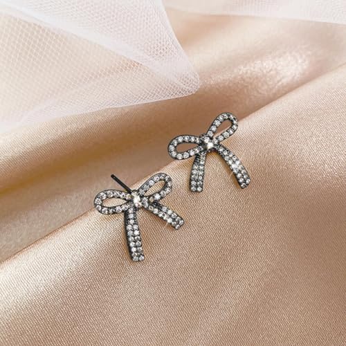 Gold Sparkly Bow Earrings for Women Rhinestone Chain Tassel Earring Crystal Fairy Teardrop Jewelry Gifts for Her Prom Dress Jewerly 2024 Wedding Gifts