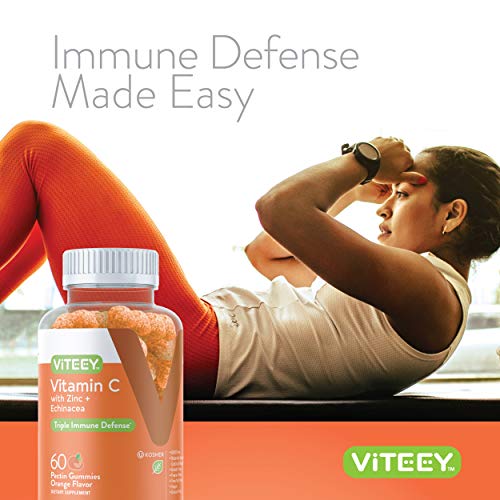 Vitamin C Gummies for Adults & Teens with Zinc & Echinacea - Immune Support Gummies - Immune Booster - Vegan, Gelatin Free, Gluten Free, GMO Free - Tasty Vitamin C Chewable Orange Flavored Gummy