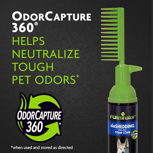 FURminator Tub-Free Deshedding Foam Comb, 3 Ounces, Grooming Comb for Dogs Helps Freshen Coat and Reduce Odors with No Rinsing
