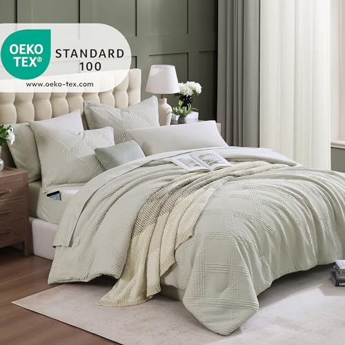 Geniospin Twin Comforter Set, Bed in A Bag 5-Pieces, Beige Textured All Season Comfortable Bedding Sets with Comforter, Sheet, Pillowcase & Sham (Beige, 66"x86")
