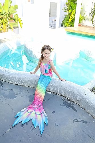 5Pcs Girls Swimsuit Mermaid Tails for Swimming Princess Bikini Bathing Suit Set Can Add Monofin 4T 6T 8T 10T 12T (as1, age, 6_years, Multi Color)