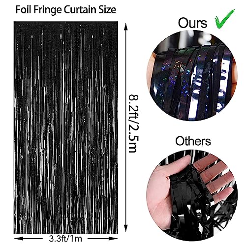 Black Thicken Glittering Tinsel Foil Fringe Curtain Party Decorations 3.2x8.2ft - 2 Pack, Photo Backdrop for Birthday Bachelorette Bridal Shower Baby Shower Graduation Party, Party Streams Décor