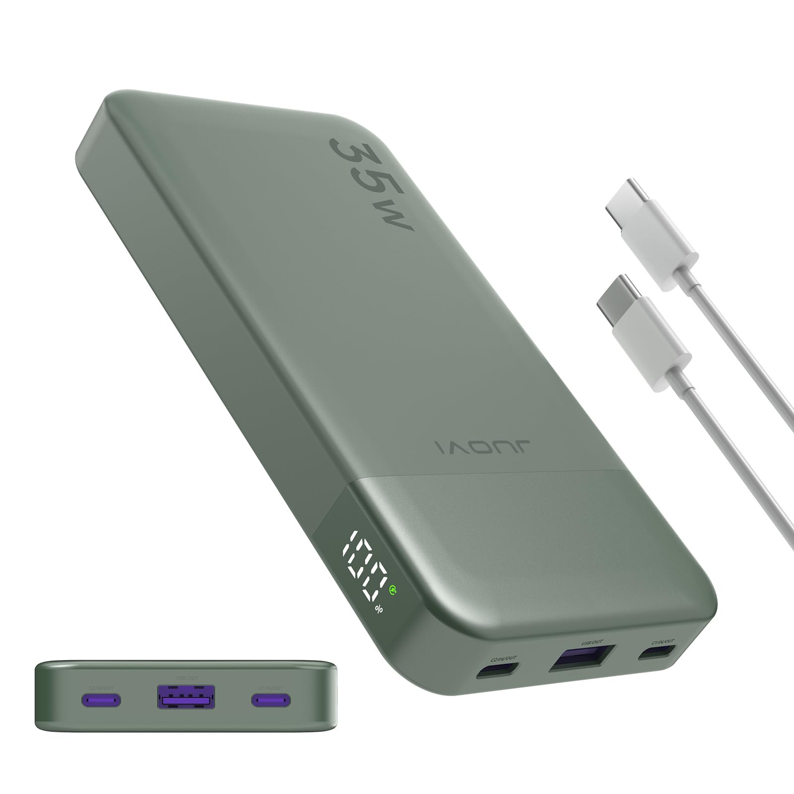 JUOVI Power Bank 10000mAh, 35W Portable Charger,Fast Charging Portable Battery Pack with PD 3.0 & QC 4.0, USB C Portable Power Bank for iPhone 15 14 13 Series, Galaxy, Tablet, Switch, and More（Green）