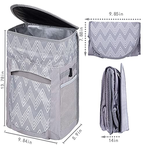 FORBY Collapsible Leak Proof Car Trash Can with Lid and 3 Storage Pockets| 2.5 Gallon Large Capacity Auto Garbage Bin Hanging for Headrest|Portable Hanging Vehicle Car Organizer Bin
