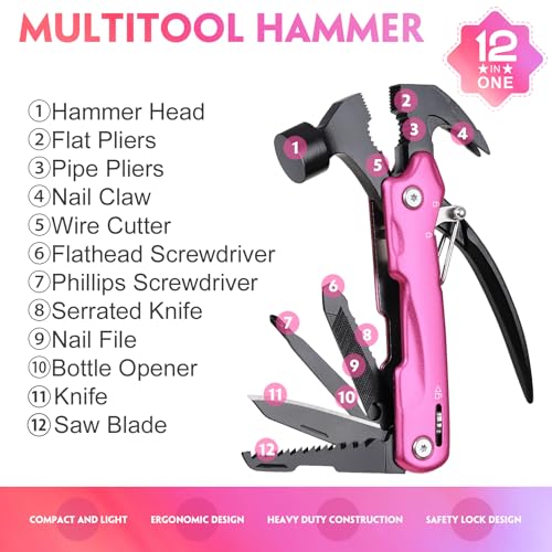 Mothers Day Gifts for Mom Women Wife - Birthday Gifts for Women, Multitool Hammer - Anniversary Christmas P’ink Gifts from Daughter Son - Stocking Stuffers for Women, Mom, Wife, Girlfriend, Grandma