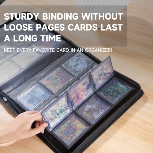 DRZERUI Toploader Binder, Holds 288 Top Loaders for Cards, 9 Pocket Top Loader Binders with Sleeves for 3" x 4" Rigid Card Holders for Trading Cards（Classic Black）