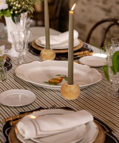 Vixdonos Round Glass Candlestick Holders Set of 4 Beads and Stripes Candle Holder Bulk for Taper Candle and Tealight Candle