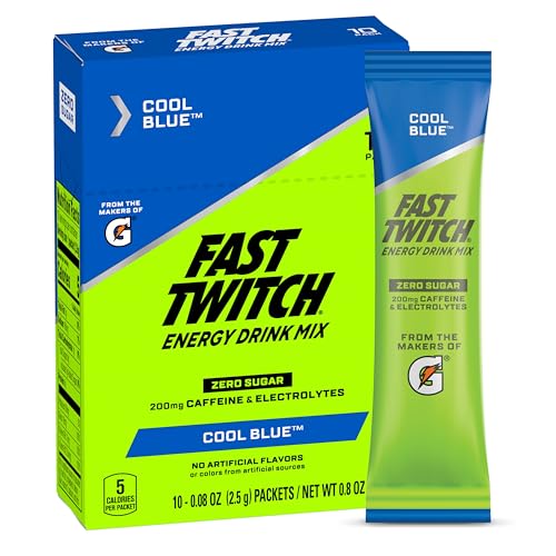 Fast Twitch Energy Drink Mix from Gatorade Powder Sticks, Cool Blue, 0.08oz Packets, 10 Pack, Zero Sugar, Caffeine, Electrolytes
