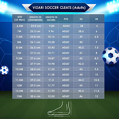 Vizari Valencia Adult Soccer Cleats - Lightweight and Durable Men's Soccer Shoes For Superior Performance - Unisex Mens and Womens Firm Ground Soccer Cleats with Round Studs for Maximum Traction