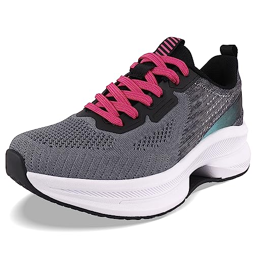 QUINMOK Womens Road Running Sneaker Non-Slip Jogging Fitness Athletic Tennis Trail Lightweight Workout Soft Breathable Deodorant Exercise Rubber Training Shoes