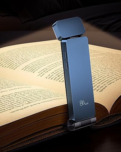 86lux Reading Light, Rechargeable Book Light for Reading in Bed, Ultralight Clip-on LED Bookmark Lamp with 3 Amber Colors & Stepless Dimming for Night Reading for Book Lovers, Kids,Pale Blue