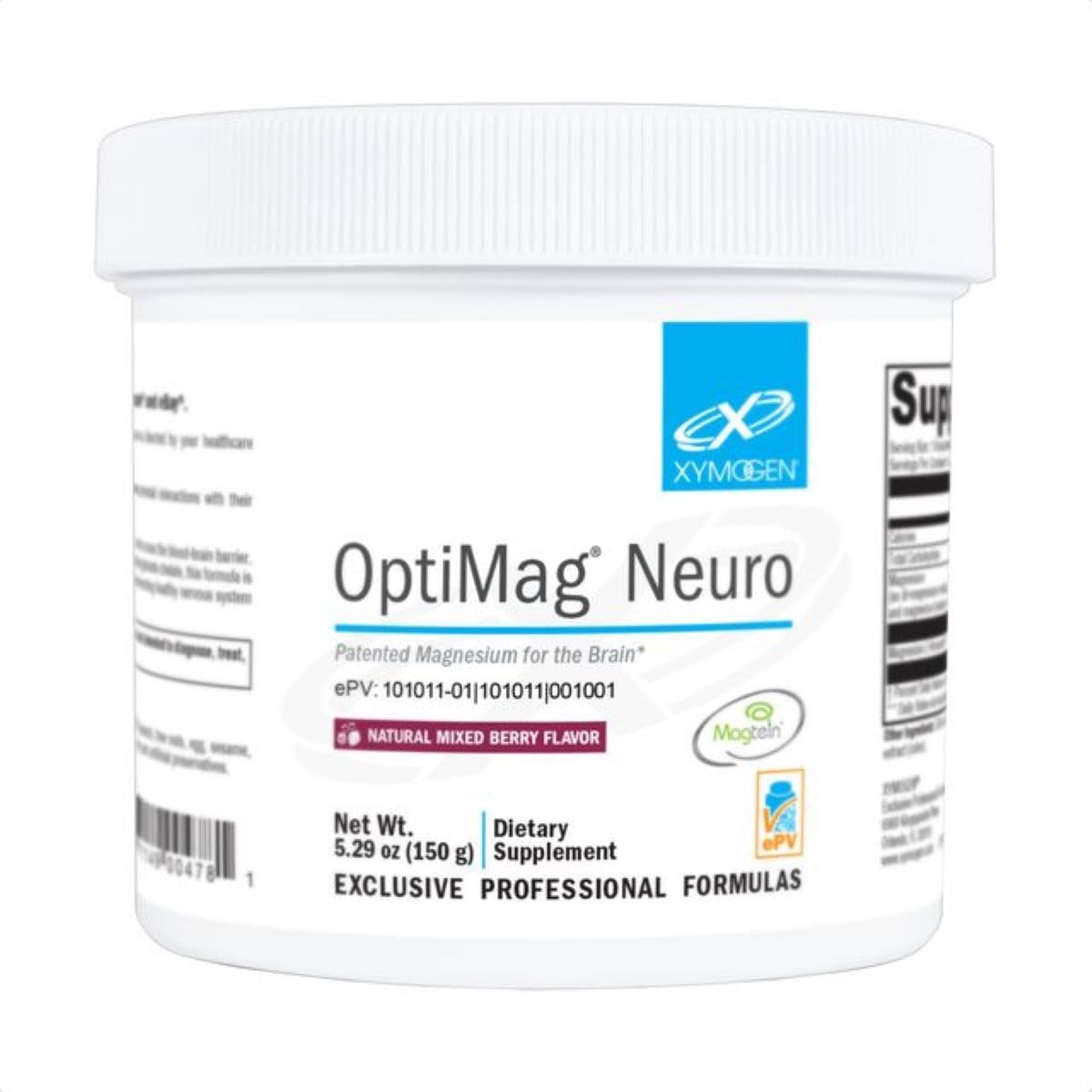 XYMOGEN OptiMag Neuro Magnesium Powder - Magnesium L-Threonate, Magnesium Malate + Magnesium Glycinate Chelated Magnesium to Support Brain Health - Supports Relaxation - Mixed Berry (60 Servings)