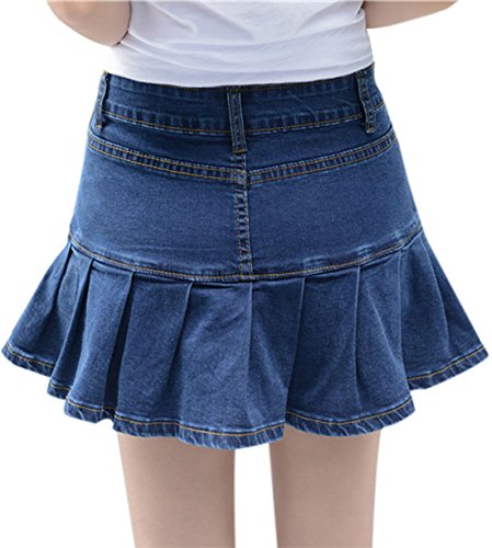 Yeokou Women's Casual Slim A-line Pleated Ruffle Short Mini Denim Skirts(Black-XS)