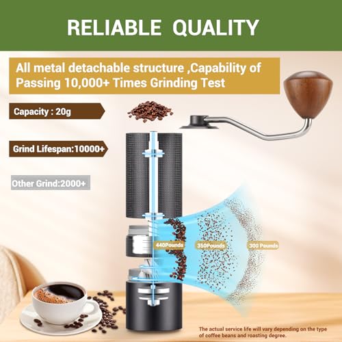 Manual Coffee Bean Grinder,Popsweeter C38 hand coffee grinder with Stainless Steel Conical Grinding Burr for Espresso,Pour Over,FrenchPress,Moka,Americano, for Office Home Traveling Camping