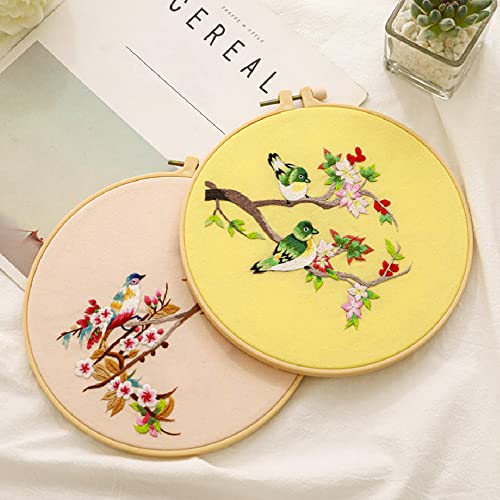 Picoey Birds Embroidery Kit for Beginners with Pattern and Instructions,4 Pack Cross Stitch Kits,2 Wooden Embroidery Hoops,Threads and Needles,Needlepoint Kit for Adults