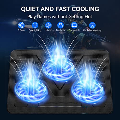 TECKNET Laptop Cooling Pad, 3 Blue LED Fans, Fits 12-17 Inches (Black)