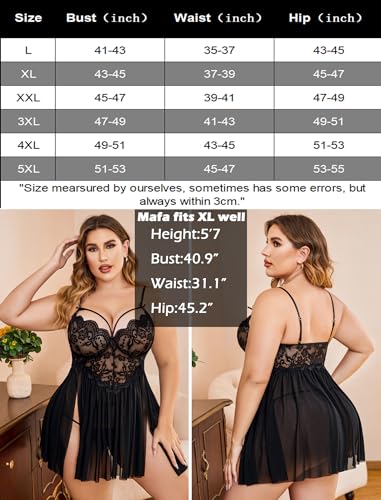 Avidlove Plus Size Babydoll Sexy Lingerie for Women Lace Chemise Lingerie V Neck Nightgown Sexy Sleepwear Sheer Mesh Nightwear Purple