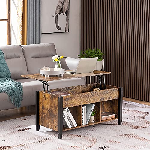 VINGLI Color Upgraded Farmhouse Lift Top Coffee Table, Rustic Grey Coffee Table with Lift Top, Lift Up Pop Up Coffee Table with Storage Shelf/Hidden Compartment, Coffee Table Mesa De Centro para Sala