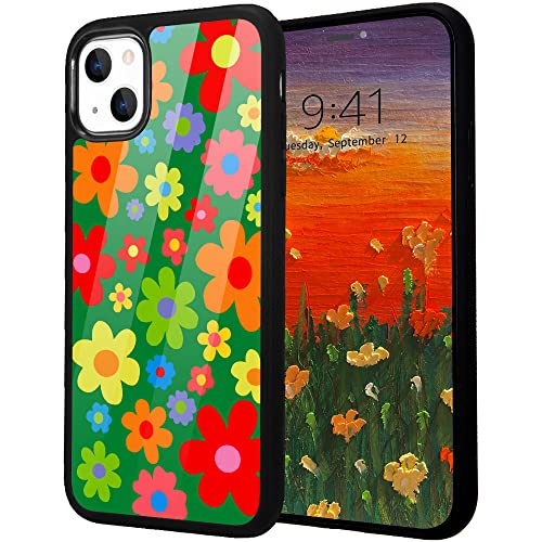 Idocolors Colorful Abstract Case for iPhone 14,Bright Geometric Protective Case Shockproof Dustproof Soft TPU Bumper Aluminum Hard Back Scratch Resistant Girly Case for iPhone 14