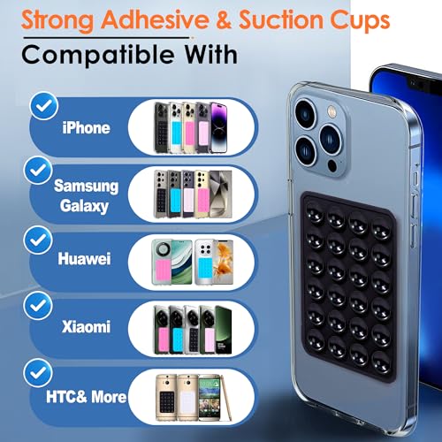Suction Phone Case Mount, 2Pcs Silicone Phone Suction Grip Compatible with iPhone and Android Cases, Anti-Slip Hands-Free Mobile Accessory Holder, Sticky Phone Grip for Tiktok Videos and Selfies