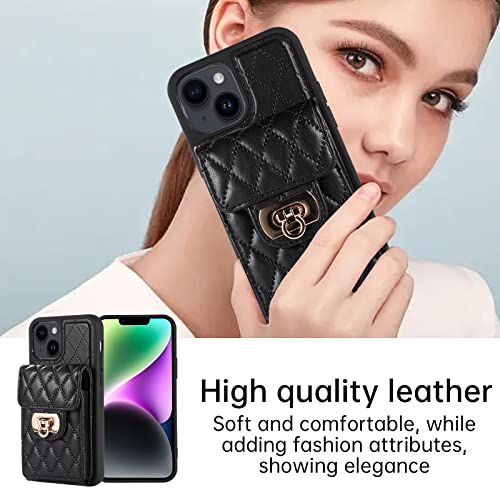 Phone Case for iPhone 14 Plus 6.7 inch Wallet Cover with Credit Card Holder Crossbody Strap Long Lanyard Leather Cell Accessories i-Phone 14+ iPhone14Plus 5G i i14 + iPhone14 14Plus Women Girls Black