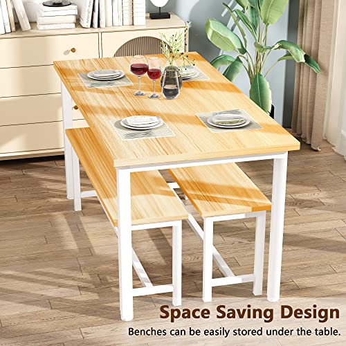Lamerge Kitchen Table Set with 2 Benches 4 Person Dining Room Table Set for Home Kitchen, Dining Room, Restaurant, Space Saving, Beige, 43.3''L x23.6''W x28.5''H (43S)