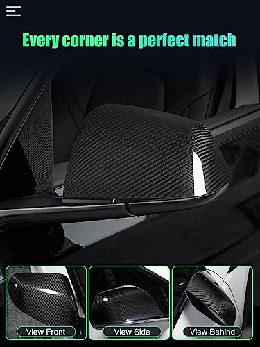 TESFEEL Side Mirror Cover Caps Carbon Fiber Rear View Mirrors Cover for Tesla Model 3 2017-2024 Exterior Accessories Mirrors Cap 2 PCS (Model 3 Side Mirror-Glossy)