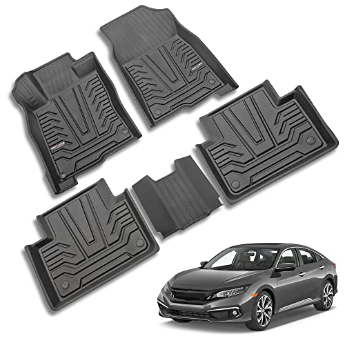 Car Floor Mats Compatible with 2016-2021 Civic Sedan/Hatchback/Type R, TPE Black All Weather Protection Front & 2nd Seat Floor Liners