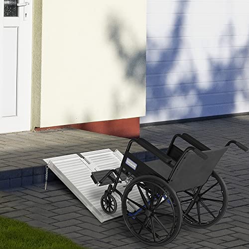 HOMCOM Wheelchair Ramp 4FT, Foldable Aluminum Threshold Ramp with Non-Slip Surface and Handle, 600lbs Weight Capacity, Suitcase Handicap Ramp for Home, Doorways, Curbs, Steps