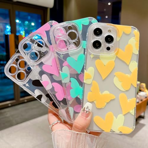 MGQILING Compatible with iPhone 15 Pro Max, Cute Love Heart Butterfly Pattern Clear Case for Women Girls Anti-Drop Protective Transparent case Back Cover-Black