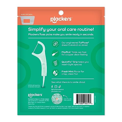 Plackers Micro Line Dental Floss Picks, Fold-Out FlipPick, Tuffloss, Easy Storage with Sure-Zip Seal, Fresh Mint Flavor, 150 Count