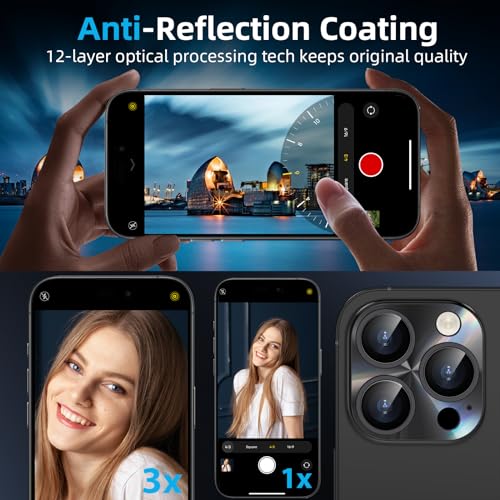 YWXTW Camera Lens Protector for iPhone 15 Pro Max/iPhone 15 Pro, [Lithography Laser Gradient] [5X Strengthen] Tempered Glass Screen Protector Metal Ring Back Camera Lens Cover (Silver Titanium)