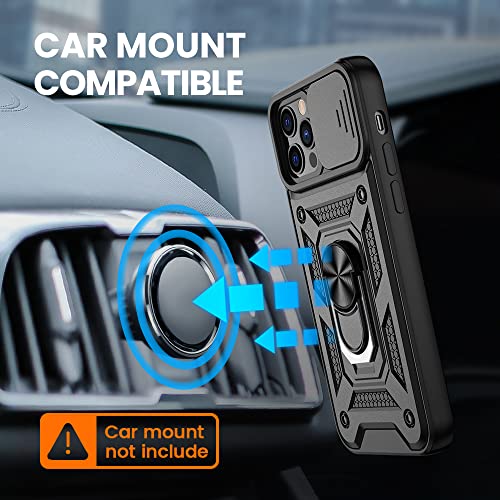 VEGO for iPhone 12 Pro Case, iPhone 12 Case with Screen Protector & Slide Lens Cover, Built-in 360°Kickstand Magnetic Cover Case for iPhone 12 / iPhone 12 Pro 6.1 inch 2020 Released - Black