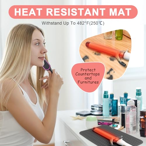Suafrnut Plus Size Silicone Heat Resistant Mat, Portable Travel Hot Tools Pad Cover for Curling Iron, Flat Iron, Hair Straightener and Other Hair Styling Tools(12.0" x 9.0")