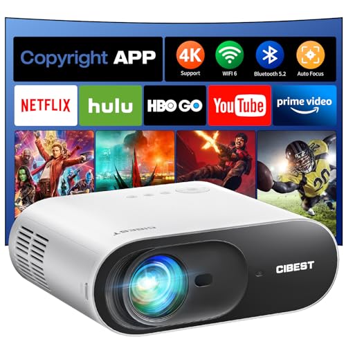 Cibest 4K Projector with WiFi and Bluetooth, Netflix/Youtube/Amazn Prime Video Certified, Native 1080P, Dolby Audio, 600ANSI Outdoor Video Projector, Home Theater, Compatible w/TV Stick, iOS, Android