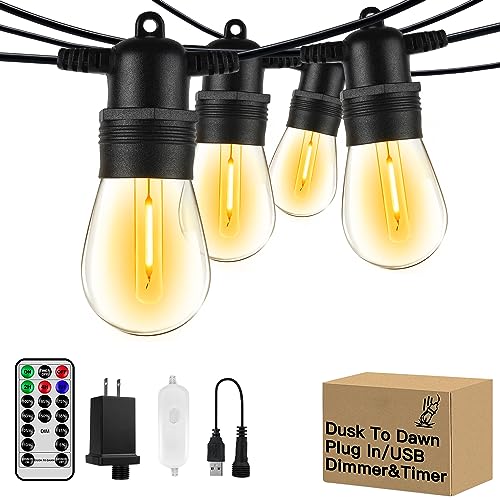 Ccinny 11 S14 LED Outdoor String Lights Waterproof with Dimmer,Dusk to Dawn Patio Lights for Outside with Remote(19Ft), Shatterproof Bulbs(1 Spare) Hanging Lights with Timer for Porch,Garden