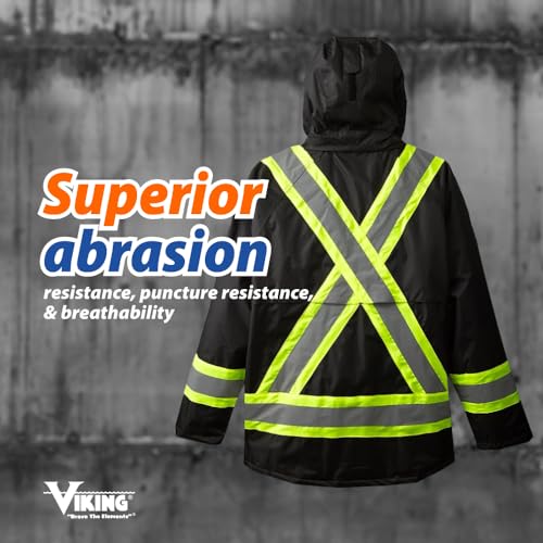 Viking Professional Freezer Insulated Journeyman FR Jacket - Waterproof 300D Trilobal Rip-Stop Hi Vis Jackets for Men, Black - Large