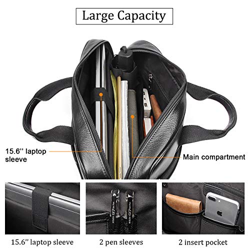 Augus Genuine Full Grain Leather Laptop Briefcase for Men 15.6 Inch Laptop Bag Messenger Tote Bags With YKK Zipper Black