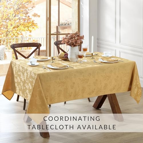 Elrene Home Fashions Elegant Woven Leaves Jacquard Damask Cloth Napkin Set, 17" x 17", Pack of 8, Gold