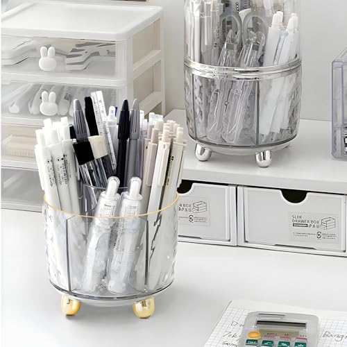 gianotter 360 Degree Rotating Desk Organizer, Pen Holder for Desk, Acrylic Pen Organizer with 6 Slots, Can be Used for Classroom Organization, Art Supply Storage (Clear)