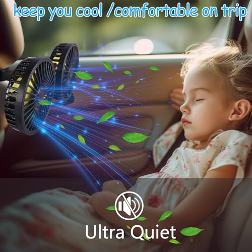 HUENLYEL Car Backseat Fan for Backseat Kids, Headrest Fan for Backseat, Dual Head Usb Car Fan for Car Backseat Kids（Usb Powered 5V/2A）