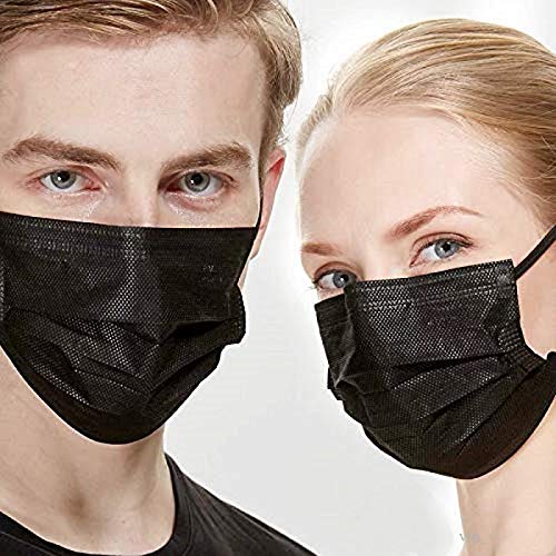 NNPCBT Black Disposable Face Masks 50PCS 3 Ply