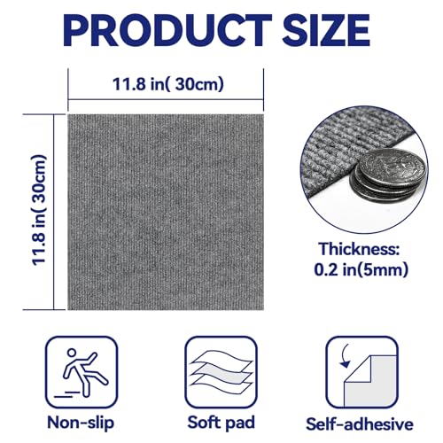 CUCOS Carpet Tiles Peel and Stick, Squares Carpet Floor Tile 12” x 12”, Soft Padded Carpet Tiles, Self Adhesive Carpet 10 Tiles Per box/10Sq Ft