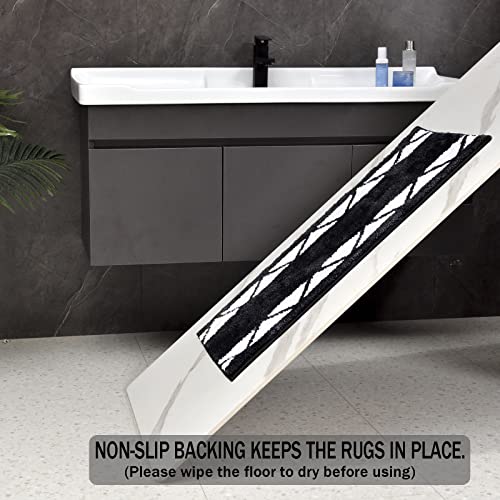 Bathroom Rug Set Shaggy Bath Rugs Set 3 Piece,Non Slip Thick Plush Microfiber Bathroom Carpet, Extra Soft and Absorbent Bathroom Set, Machine Washable, Bath Rugs for Bathroom Tub,Shower, Deep Grey