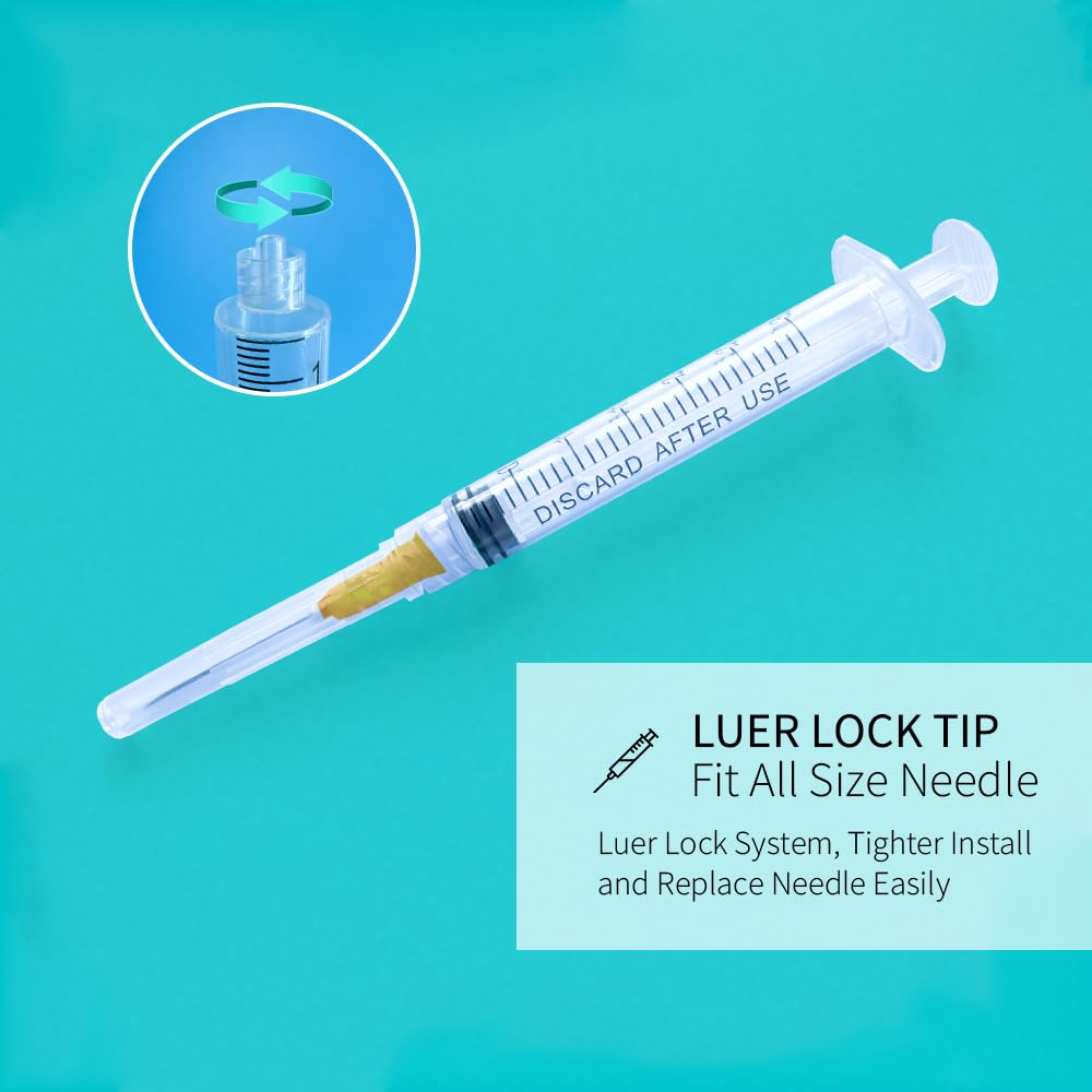 10 Pack 3ml Syringes with Needle - 25G, 1.0 inch Needle Luer Lock Syringe Individually Packaged