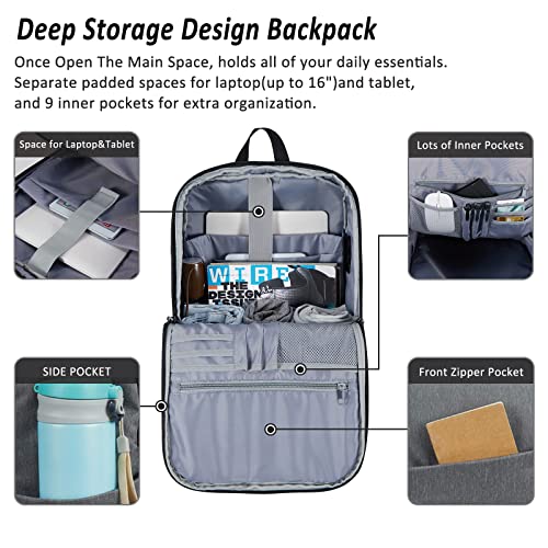 MAXTOP Deep Storage Laptop Backpack with USB Charging Port[Water Resistant] College Computer Bookbag Fits 16 Inch Laptop