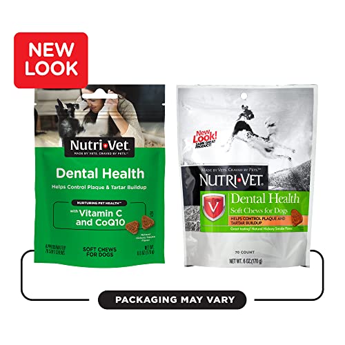 Nutri-Vet Dental Health Soft Chews for Dogs - Helps Control Plaque and Tartar Buildup - Natural Hickory Smoke Flavor - 70 Count - 6 oz